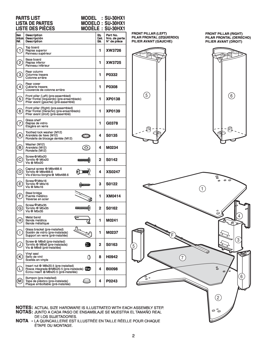 Sony manual Lista De Partes, Liste Des Pièces, Parts List, MODEL SU-30HX1 