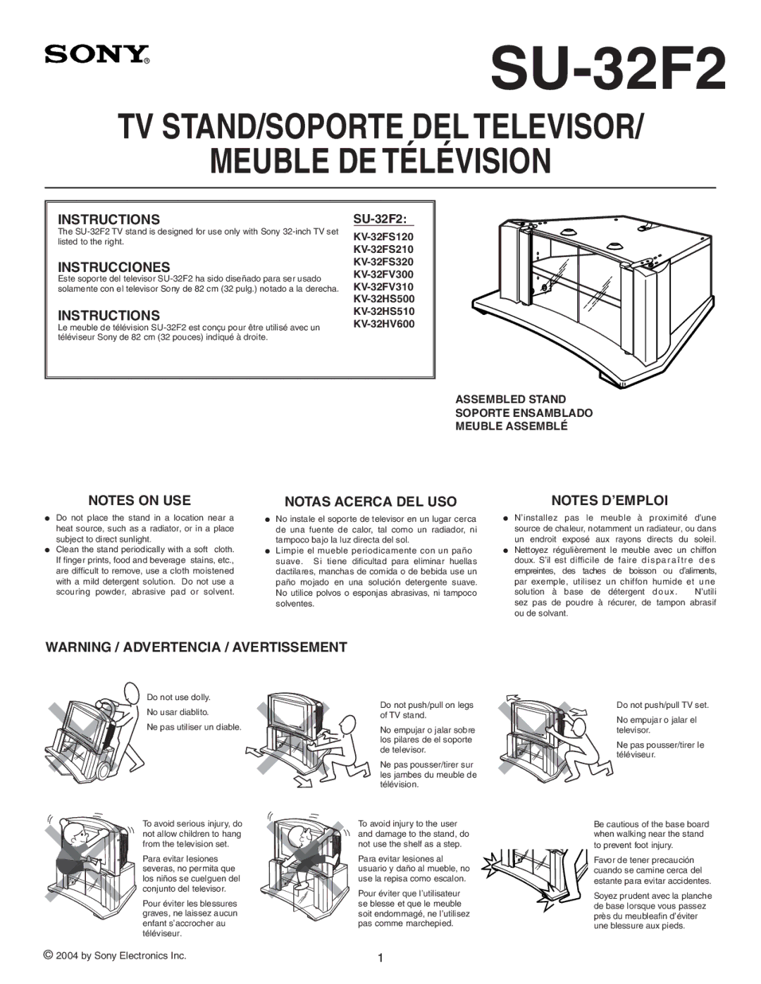 Sony SU-32F2 manual 