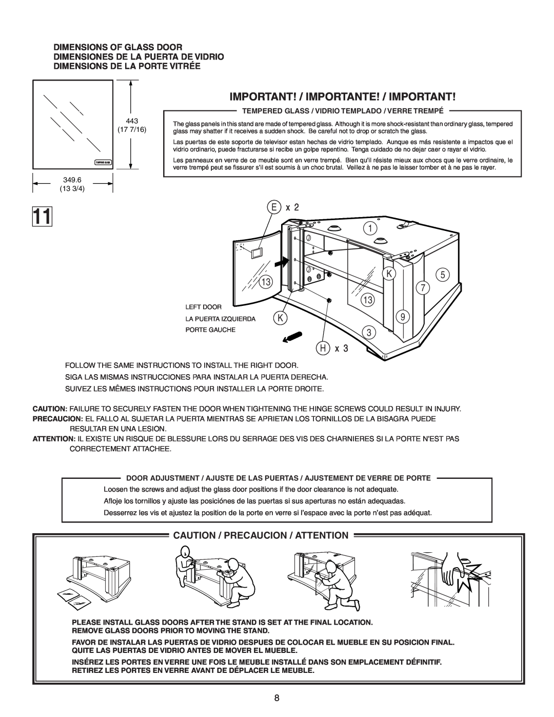 Sony SU-32F2 manual Important! / Importante! / Important, 13 3 H, Caution / Precaucion / Attention 
