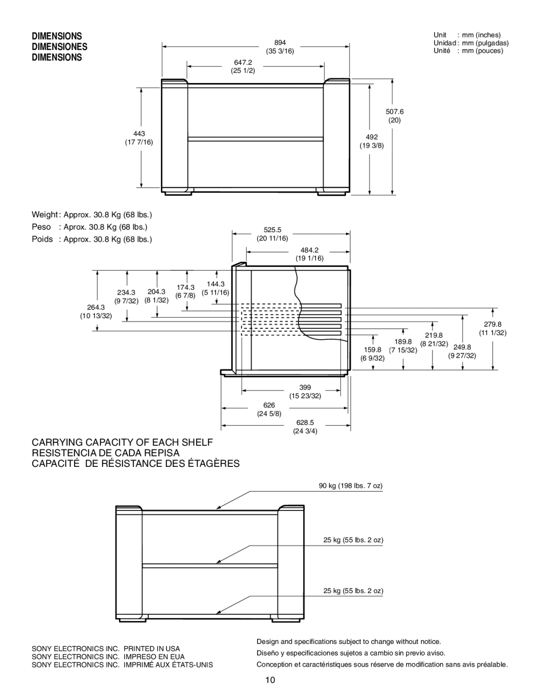 Sony SU-32FS2 manual Dimensions Dimensiones 