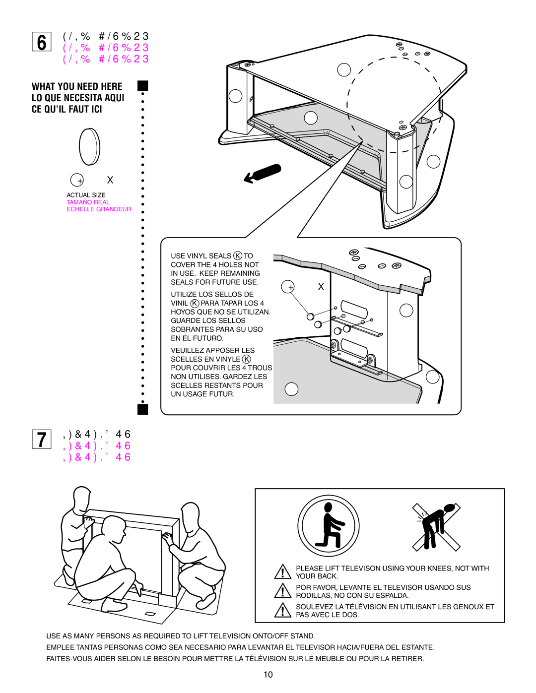 Sony SU-32HX1 manual Hole Covers Hole Covers Hole Covers, Lifting TV Lifting TV Lifting TV 