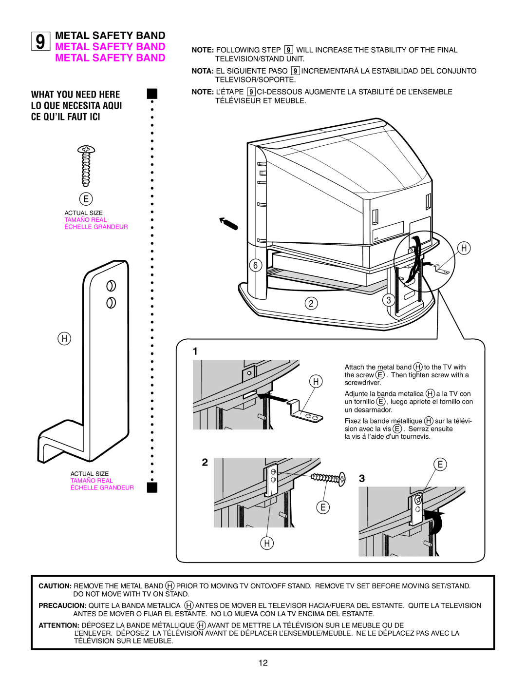 Sony SU-32HX1 manual Metal Safety Band Metal Safety Band Metal Safety Band 