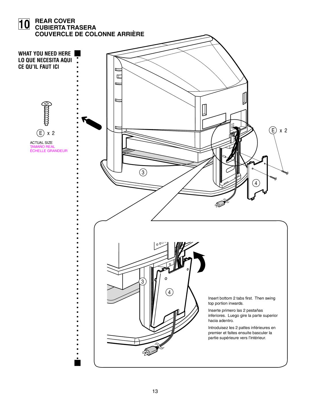 Sony SU-32HX1 manual Rear Cover Cubierta Trasera Couvercle DE Colonne Arrière 