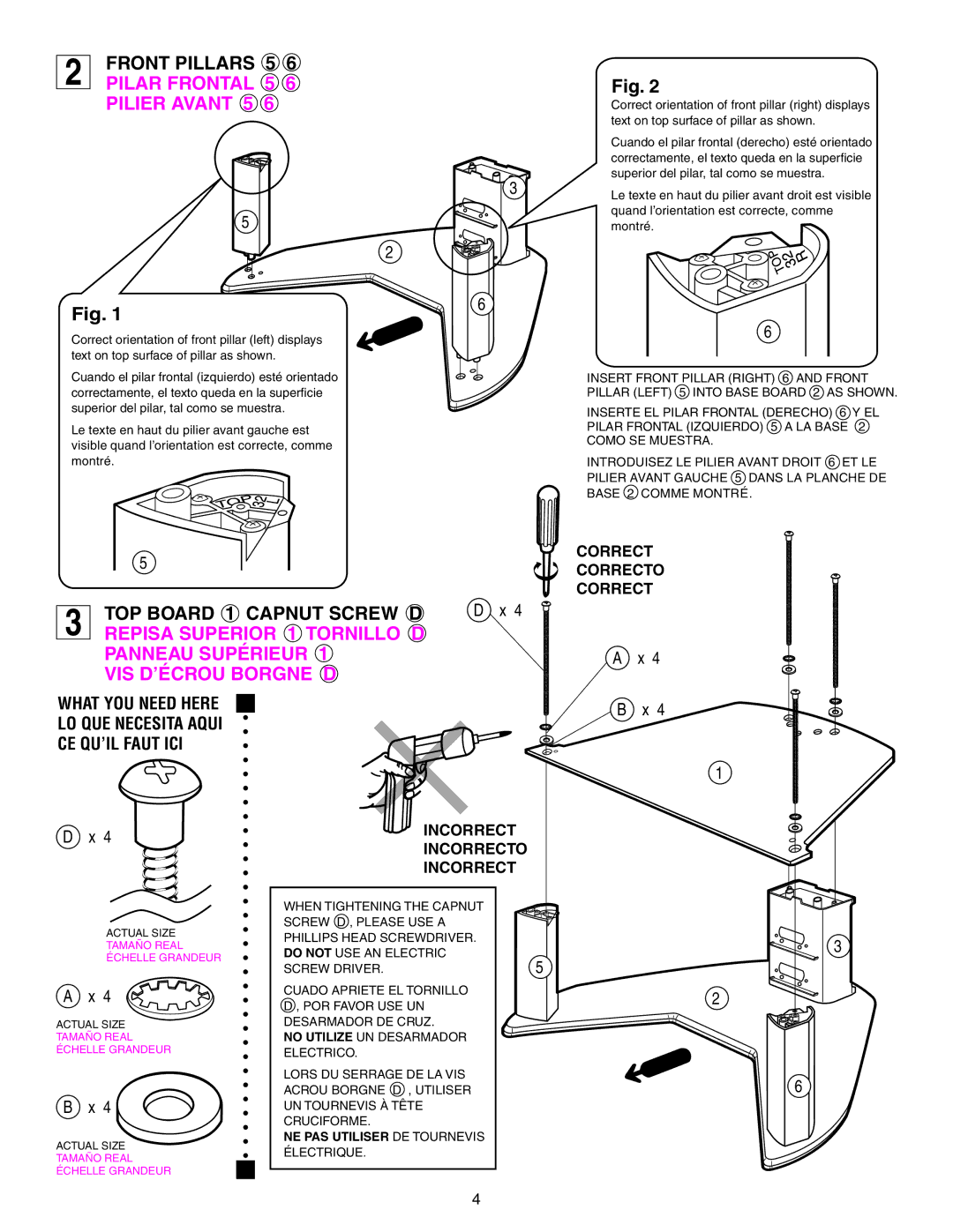 Sony SU-32HX1 manual Front Pillars 5 6 Pilar Frontal 5 6 Pilier Avant 5, TOP Board 1 Capnut Screw D 