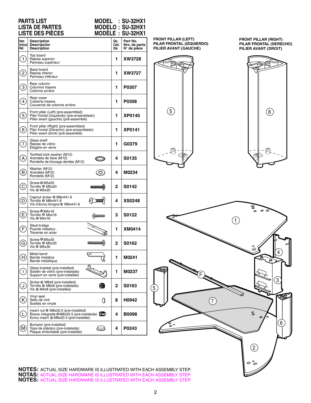 Sony manual Lista De Partes, Liste Des Pièces, Parts List, 5 F, MODEL SU-32HX1 