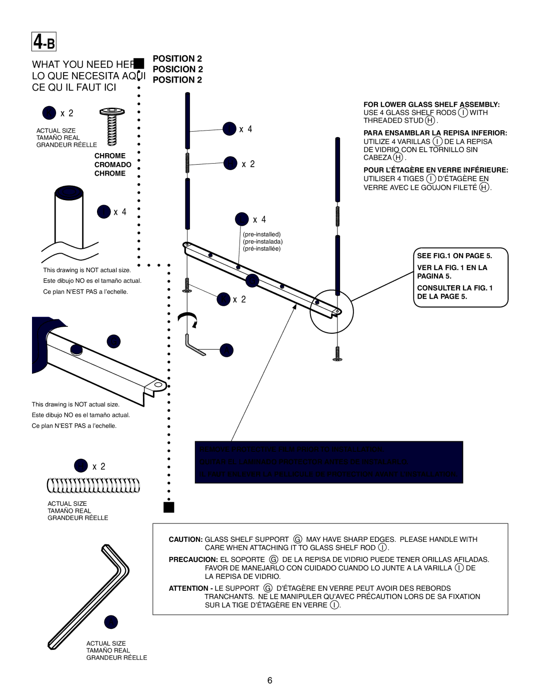 Sony SU-34XBR3 manual For Lower Glass Shelf Assembly, Para Ensamblar LA Repisa Inferior, Pour L’ÉTAGÈRE EN Verre Inférieure 