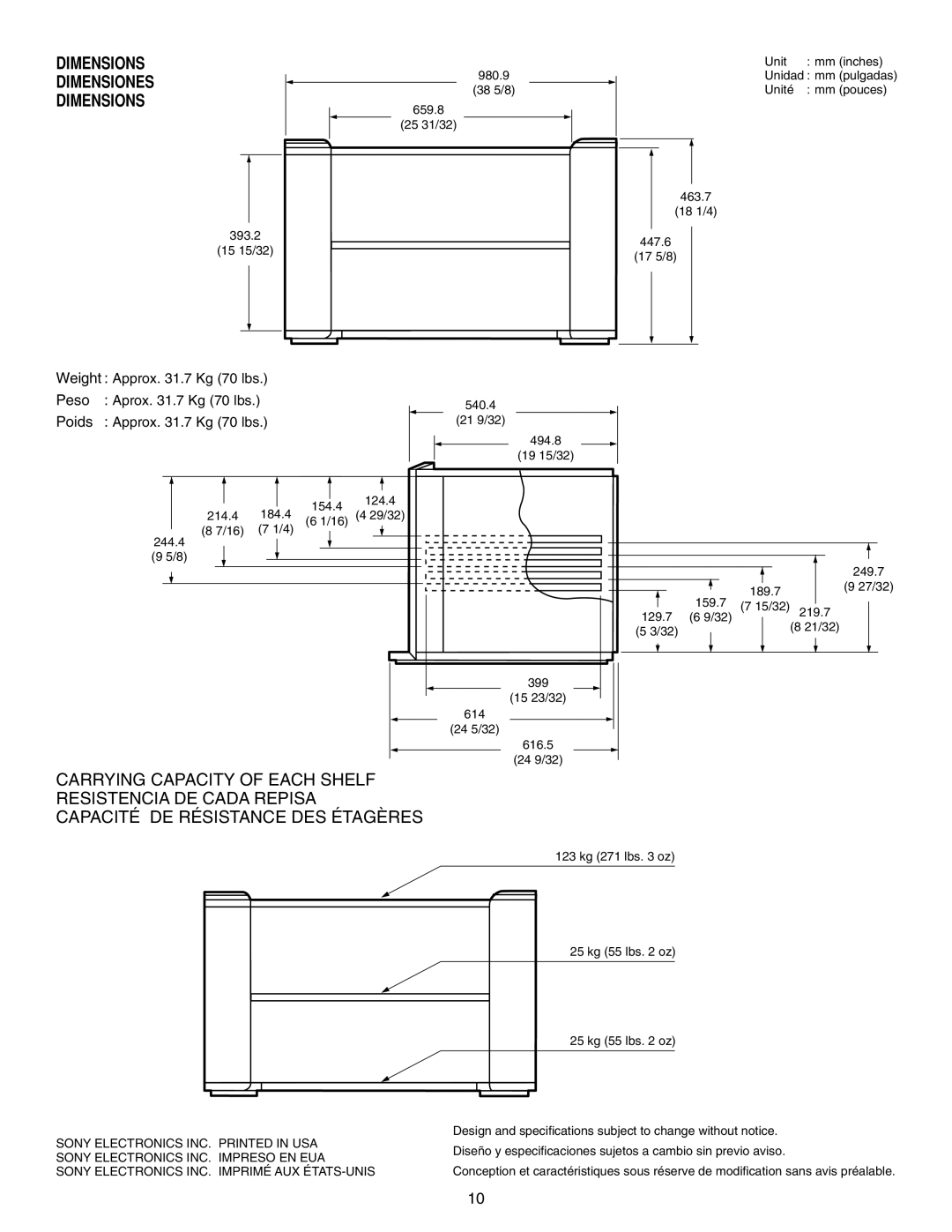 Sony SU-36FS2 manual Dimensions Dimensiones 