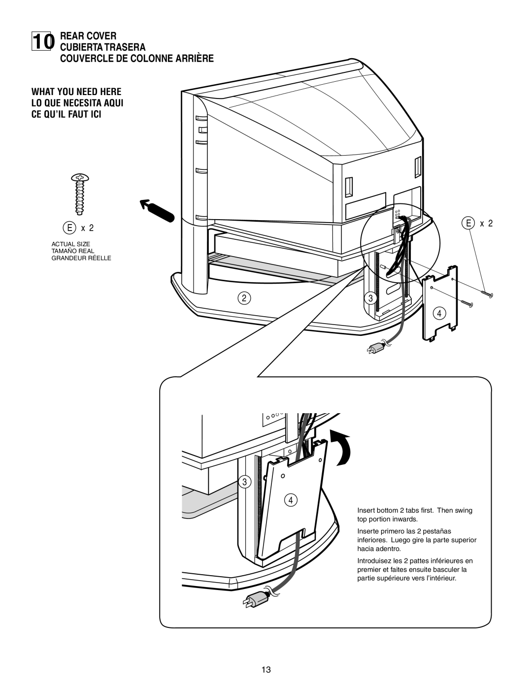 Sony SU-36HX1 manual Rear Cover Cubierta Trasera Couvercle DE Colonne Arrière 