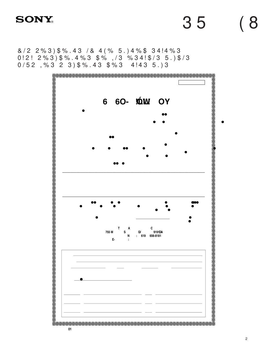 Sony SU-36HX1 manual Limited Warranty 