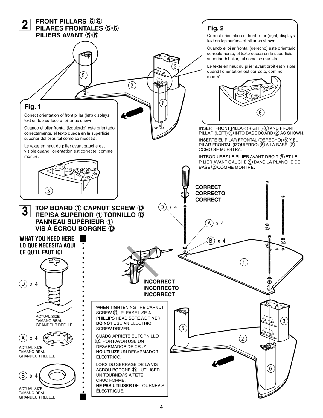 Sony SU-36HX1 manual Front Pillars 5 6 Pilares Frontales 5 6 Piliers Avant 5, Correct Correcto 