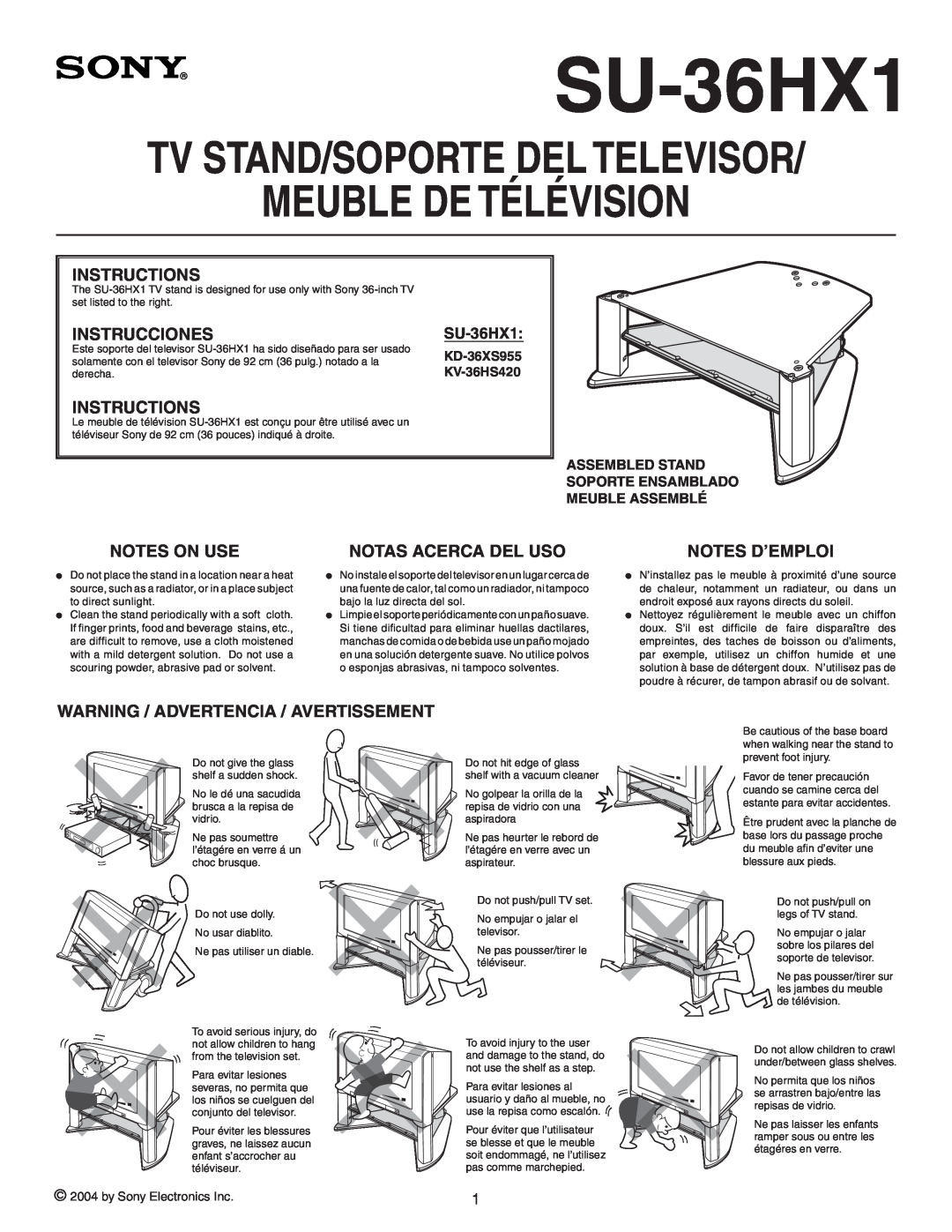 Sony SU-36HX1 manual Meuble De Télévision, Tv Stand/Soporte Del Televisor, Instructions, Instrucciones, Notes On Use 