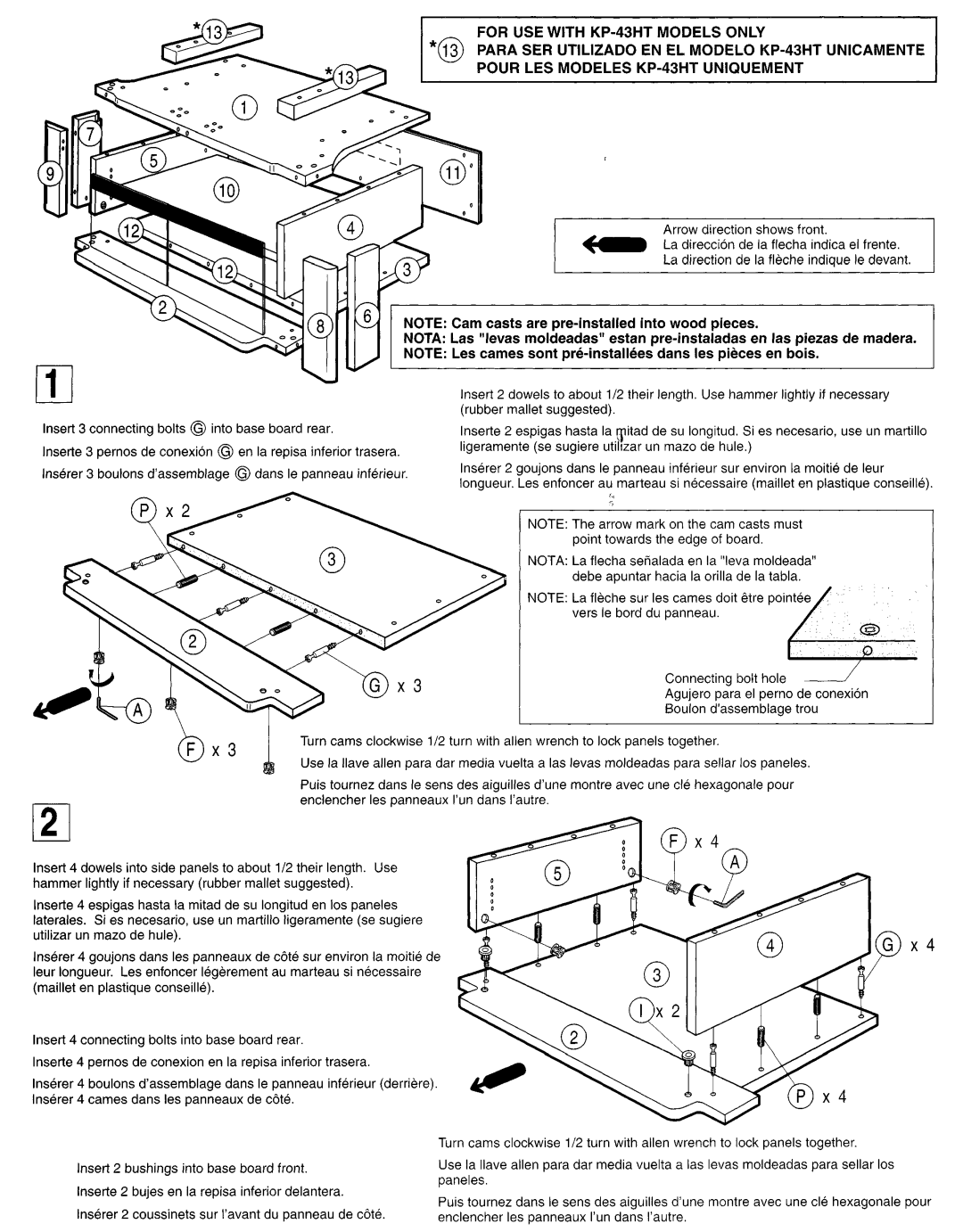 Sony Indoor Furnishings, SU-43T4, 210 instruction sheet Lnserer 2 coussinets sur I’avant du panneau de cot 