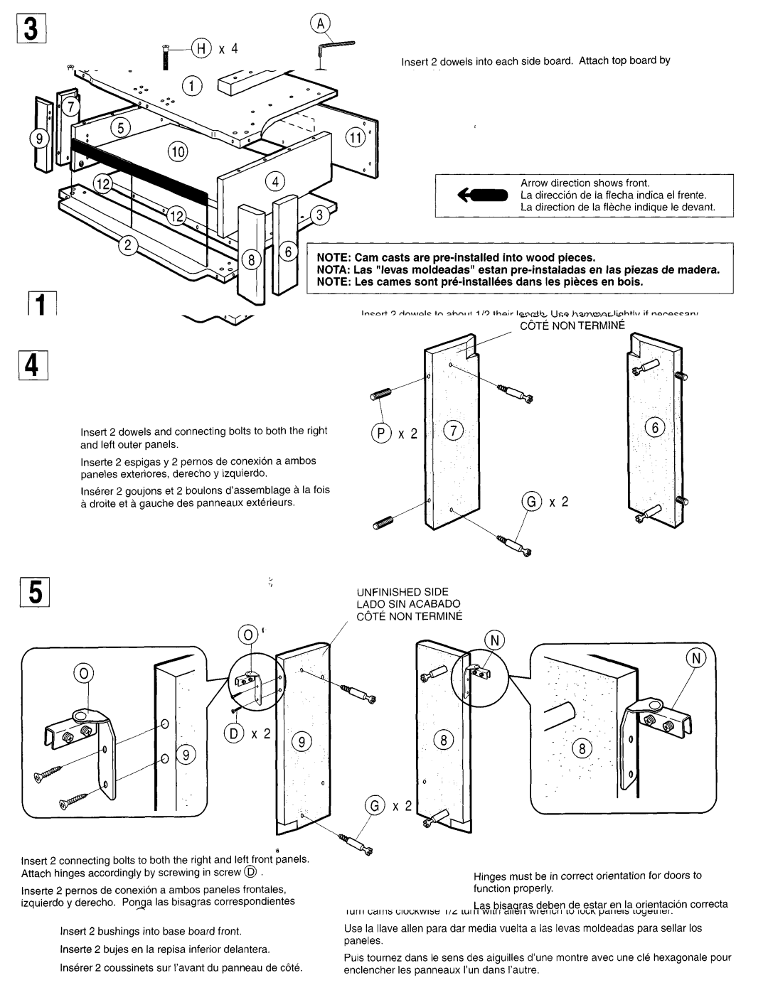 Sony 210, SU-43T4, Indoor Furnishings instruction sheet Unfinished Side LAD0 SIN Acabado Ccte NON Termine 