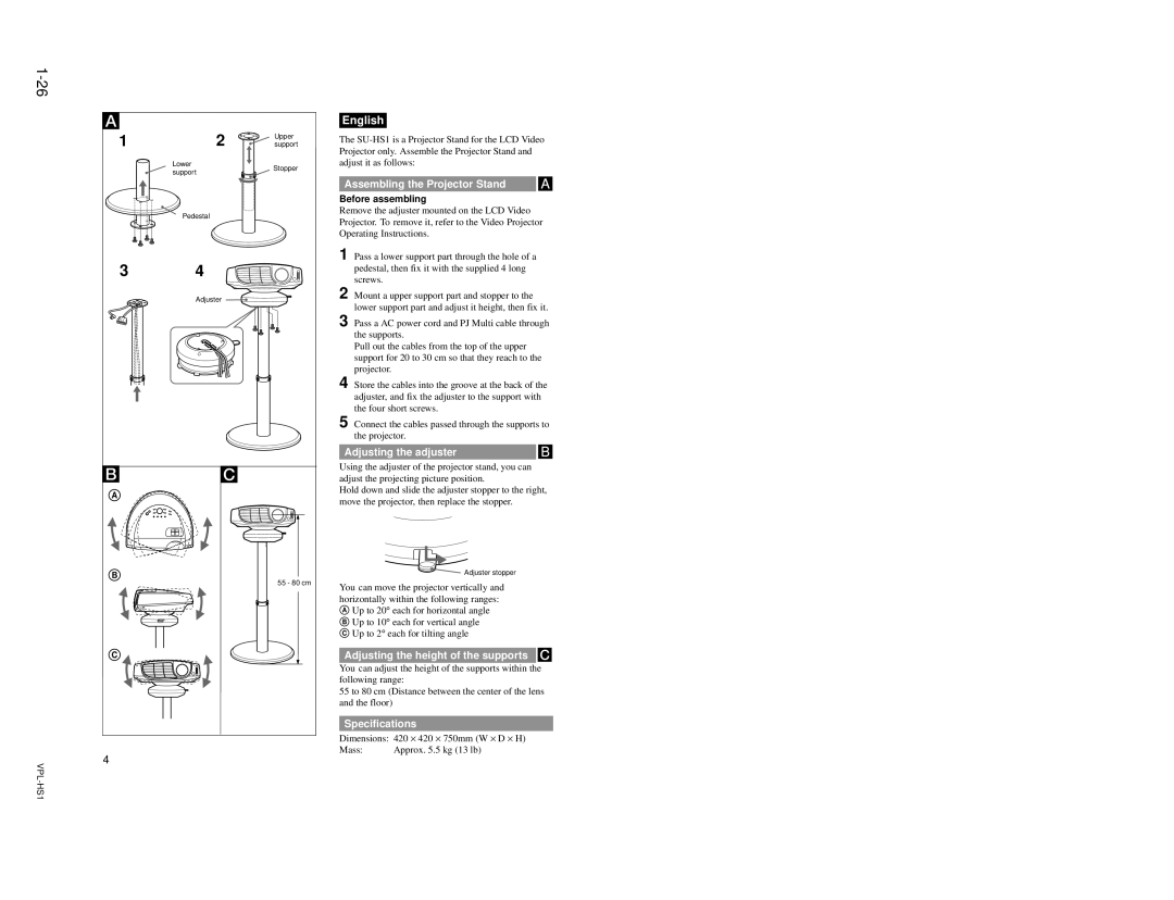 Sony VPLHS1FP, SUHS1, RMPJHS1 service manual Specifications 