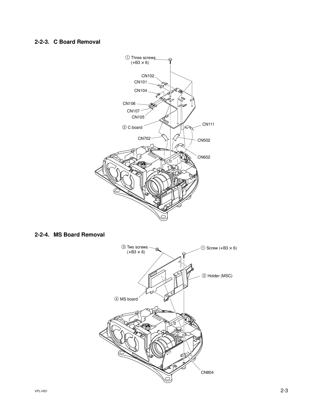 Sony SUHS1, VPLHS1FP, RMPJHS1 service manual MS Board Removal 