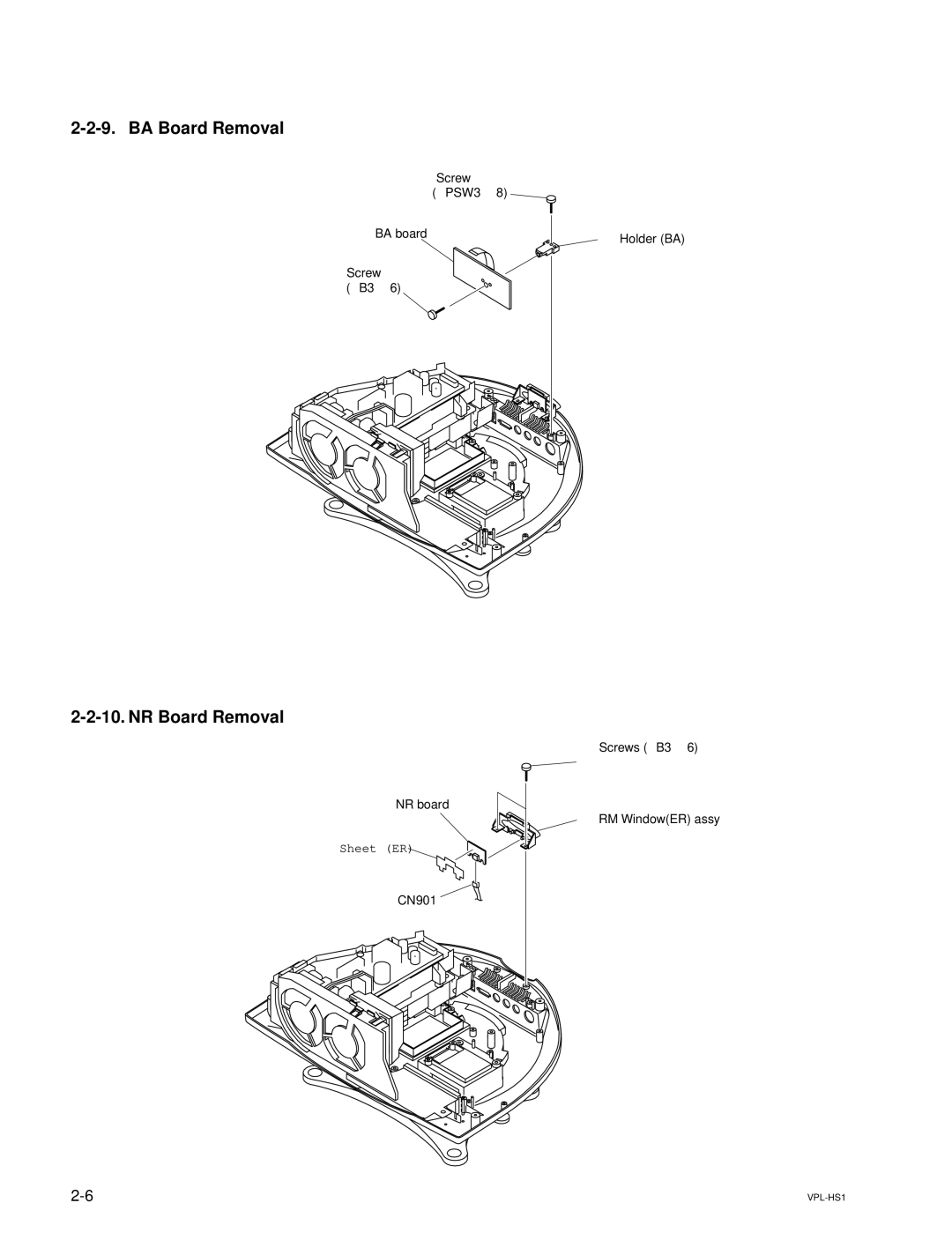 Sony SUHS1, VPLHS1FP, RMPJHS1 service manual BA Board Removal, NR Board Removal 