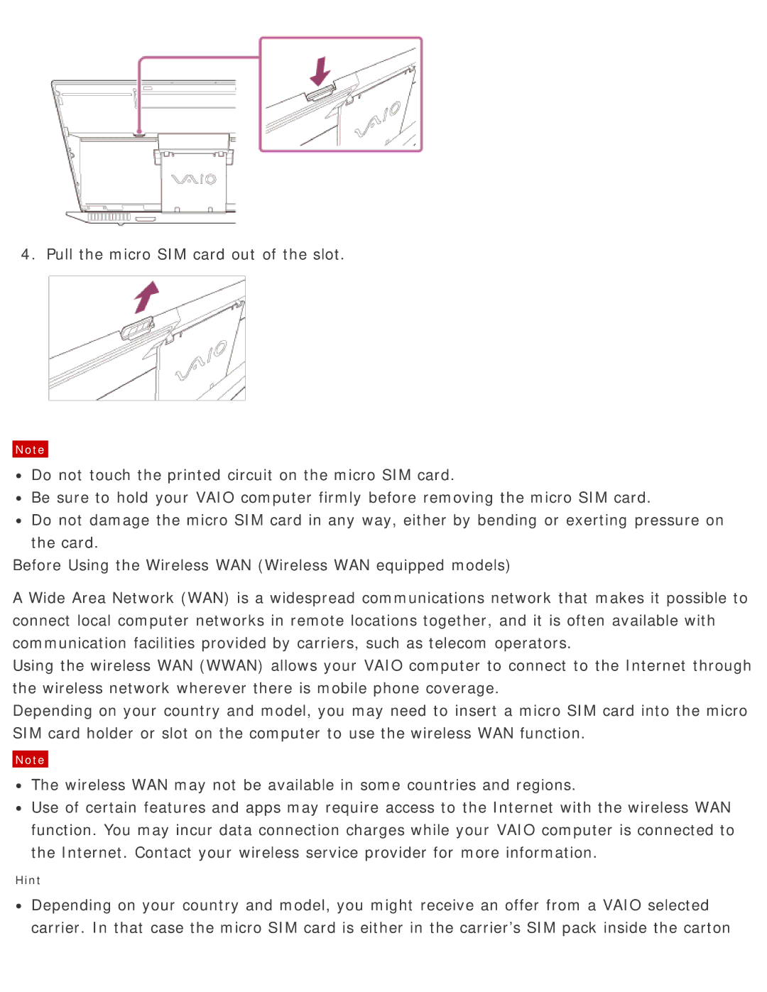 Sony SVD13225PXB manual Hint 