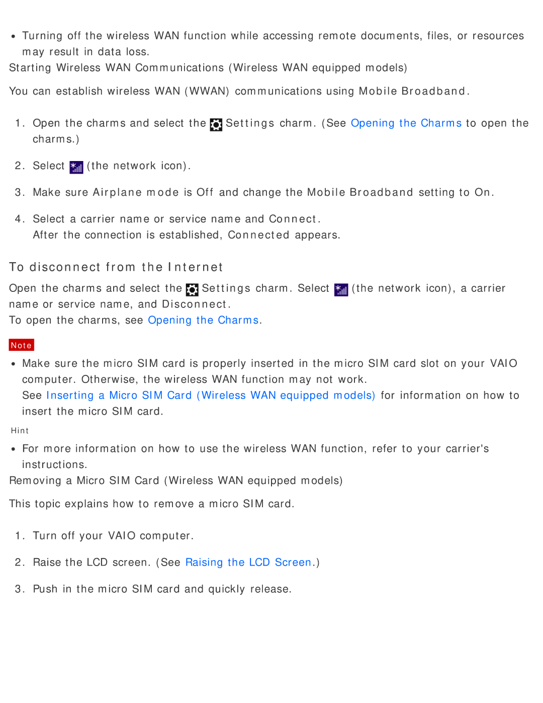 Sony SVD13225PXB manual To disconnect from the Internet 