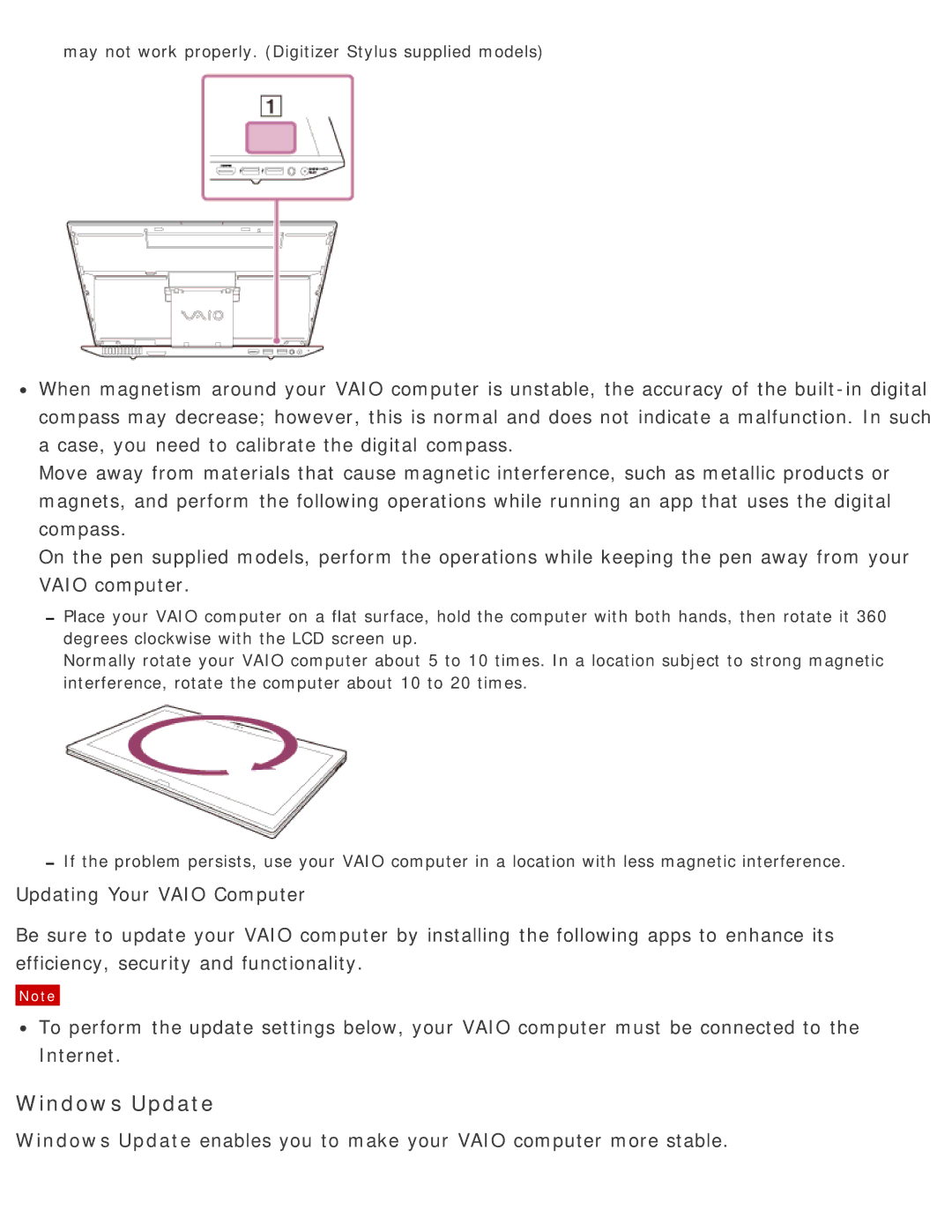 Sony SVD13225PXB manual Windows Update 