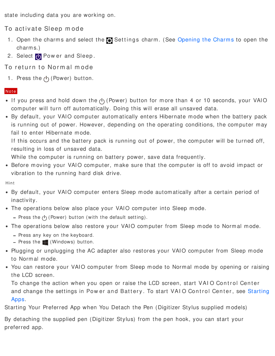 Sony SVD13225PXB manual State including data you are working on 