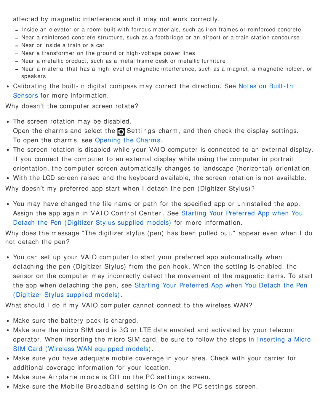 Sony SVD13225PXB manual Make sure Airplane mode is Off on the PC settings screen 