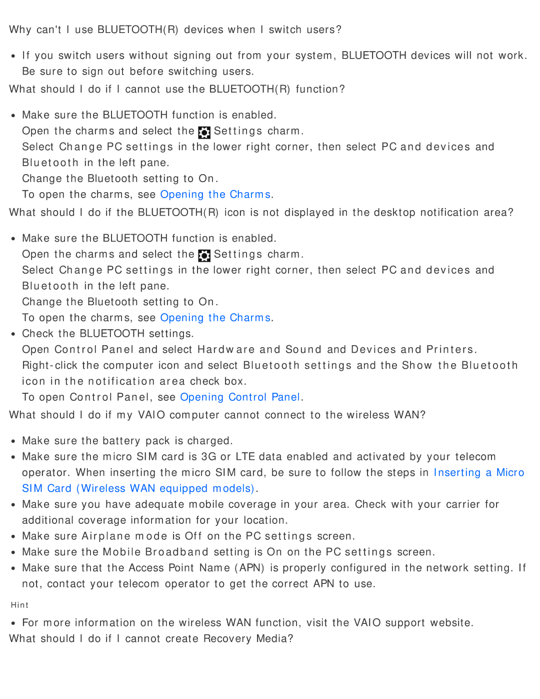 Sony SVD13225PXB manual Make sure Airplane mode is Off on the PC settings screen 