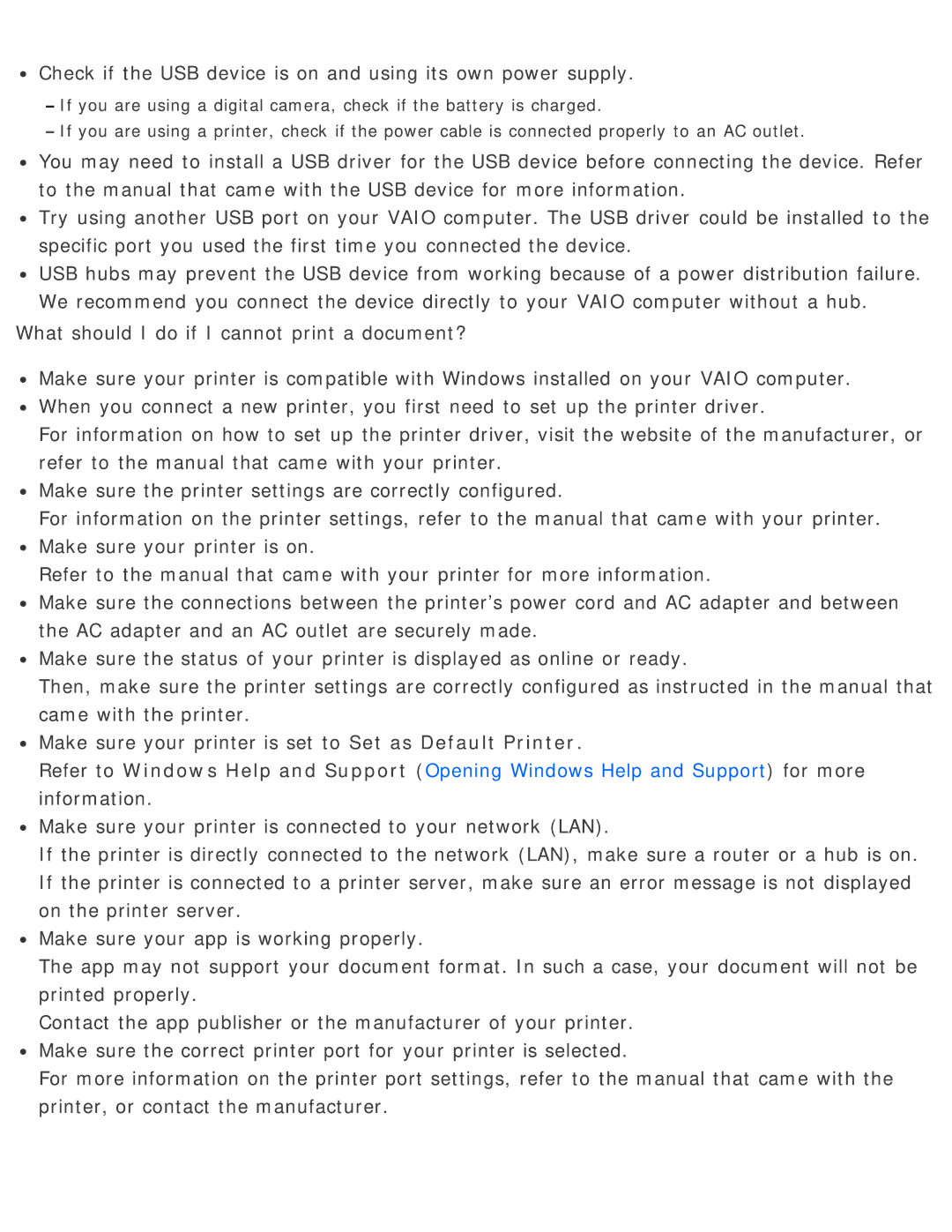 Sony SVD13225PXB manual Check if the USB device is on and using its own power supply 