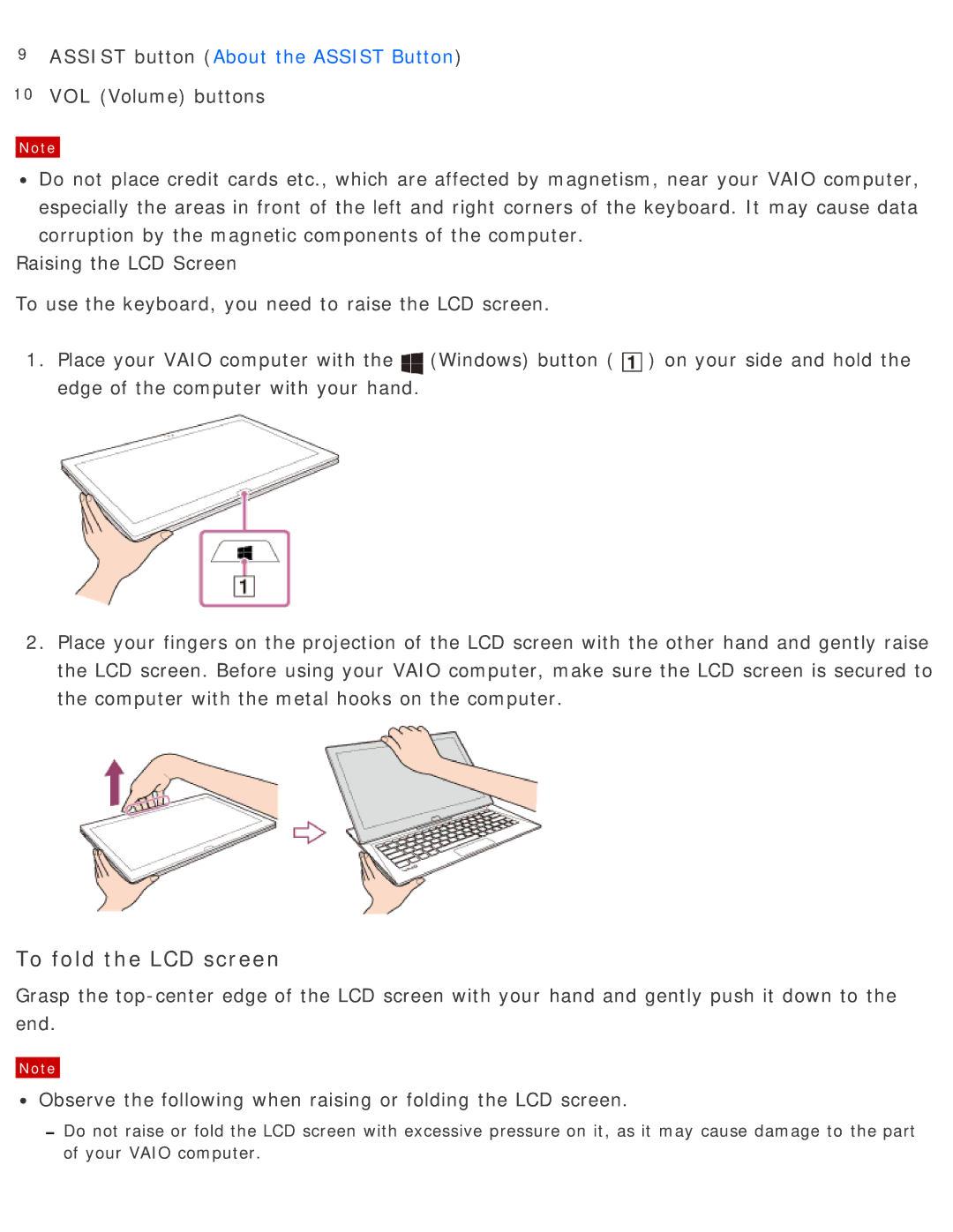 Sony SVD13225PXB manual To fold the LCD screen 