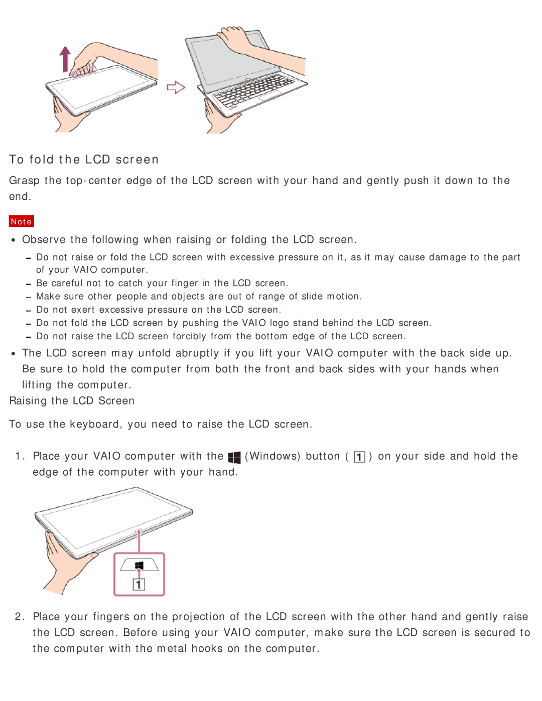 Sony SVD13225PXB manual To fold the LCD screen 