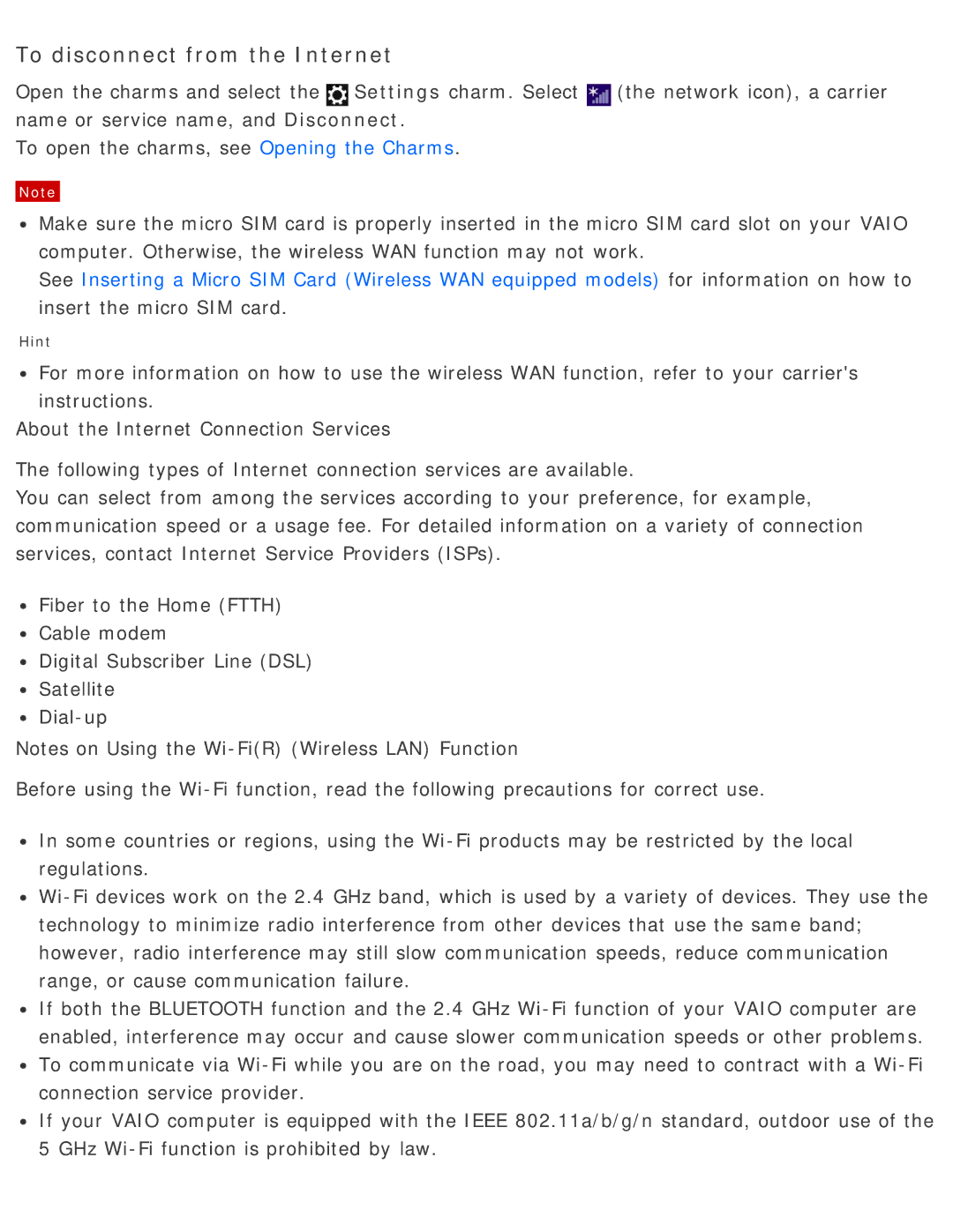 Sony SVD13225PXB manual To disconnect from the Internet 