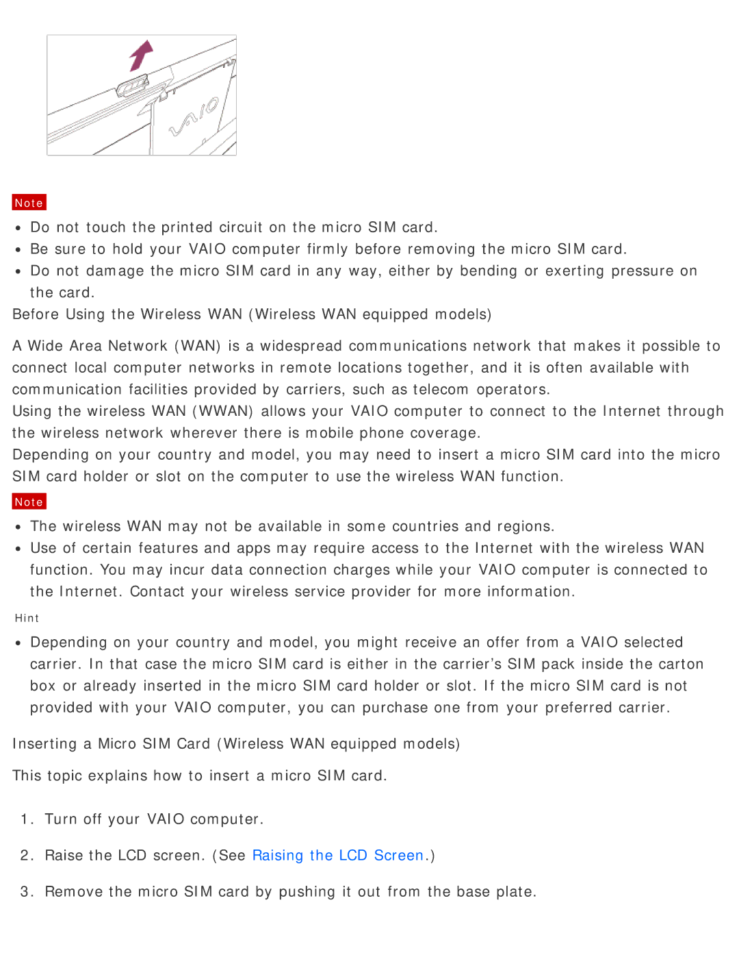 Sony SVD13225PXB manual Hint 