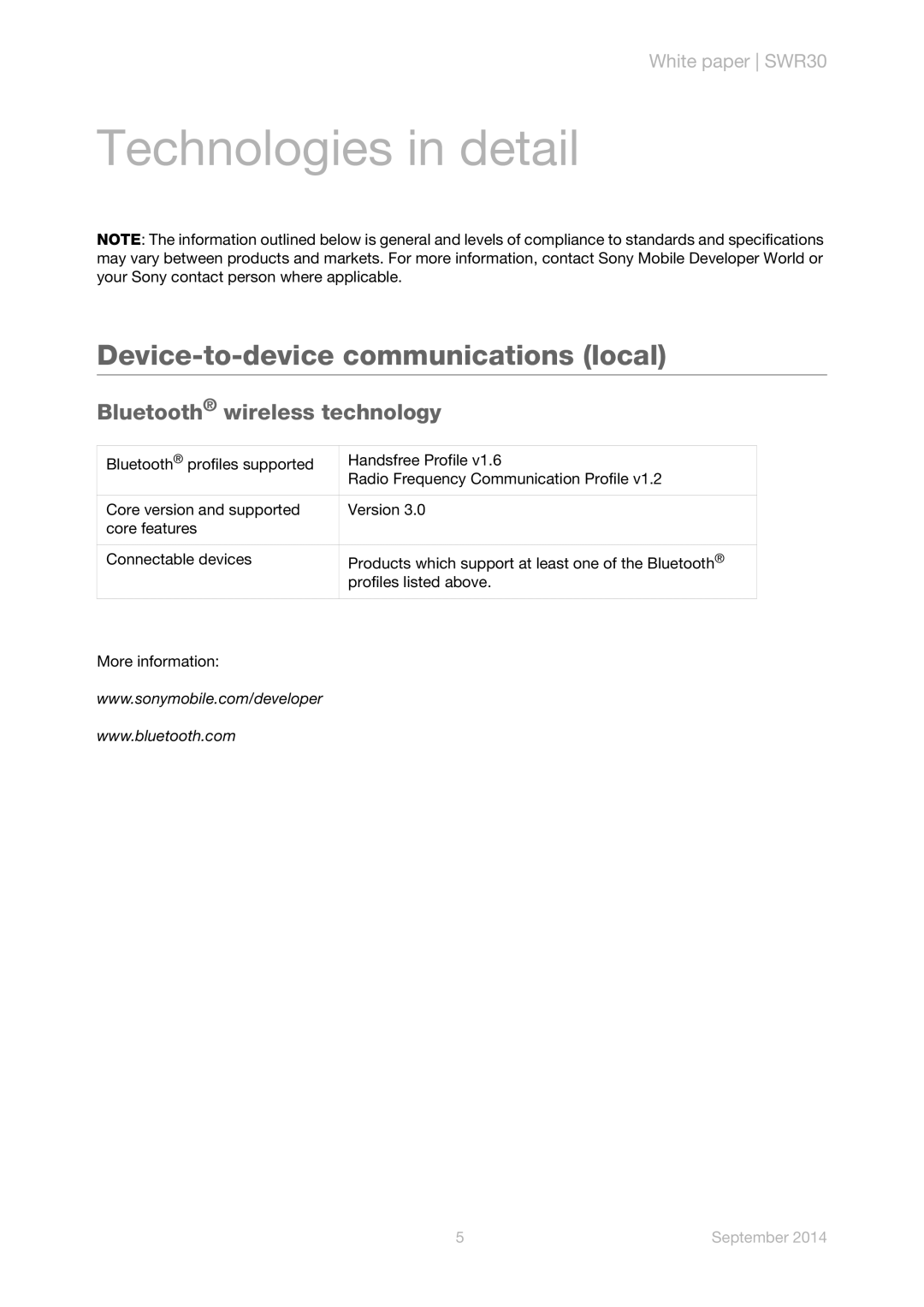 Sony SWR30 manual Technologies in detail, Device-to-device communications local 