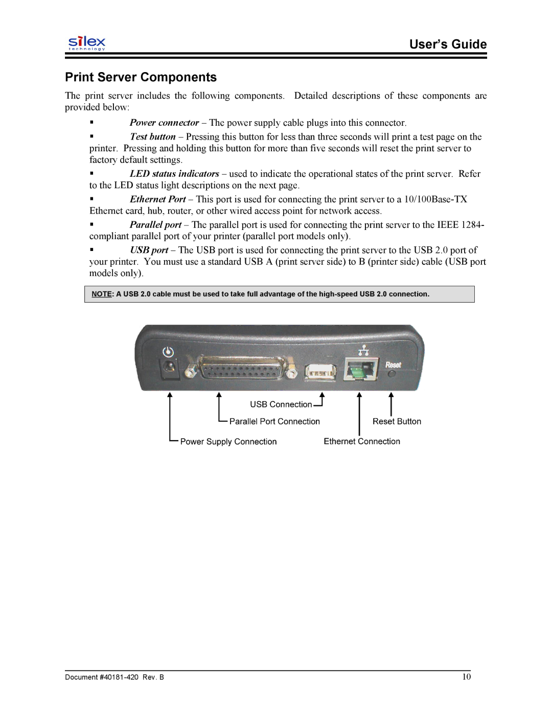 Sony SX-215 user manual User’s Guide Print Server Components 