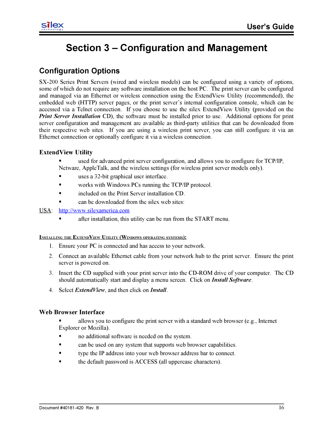 Sony SX-215 user manual Configuration and Management, Configuration Options, ExtendView Utility, Web Browser Interface 