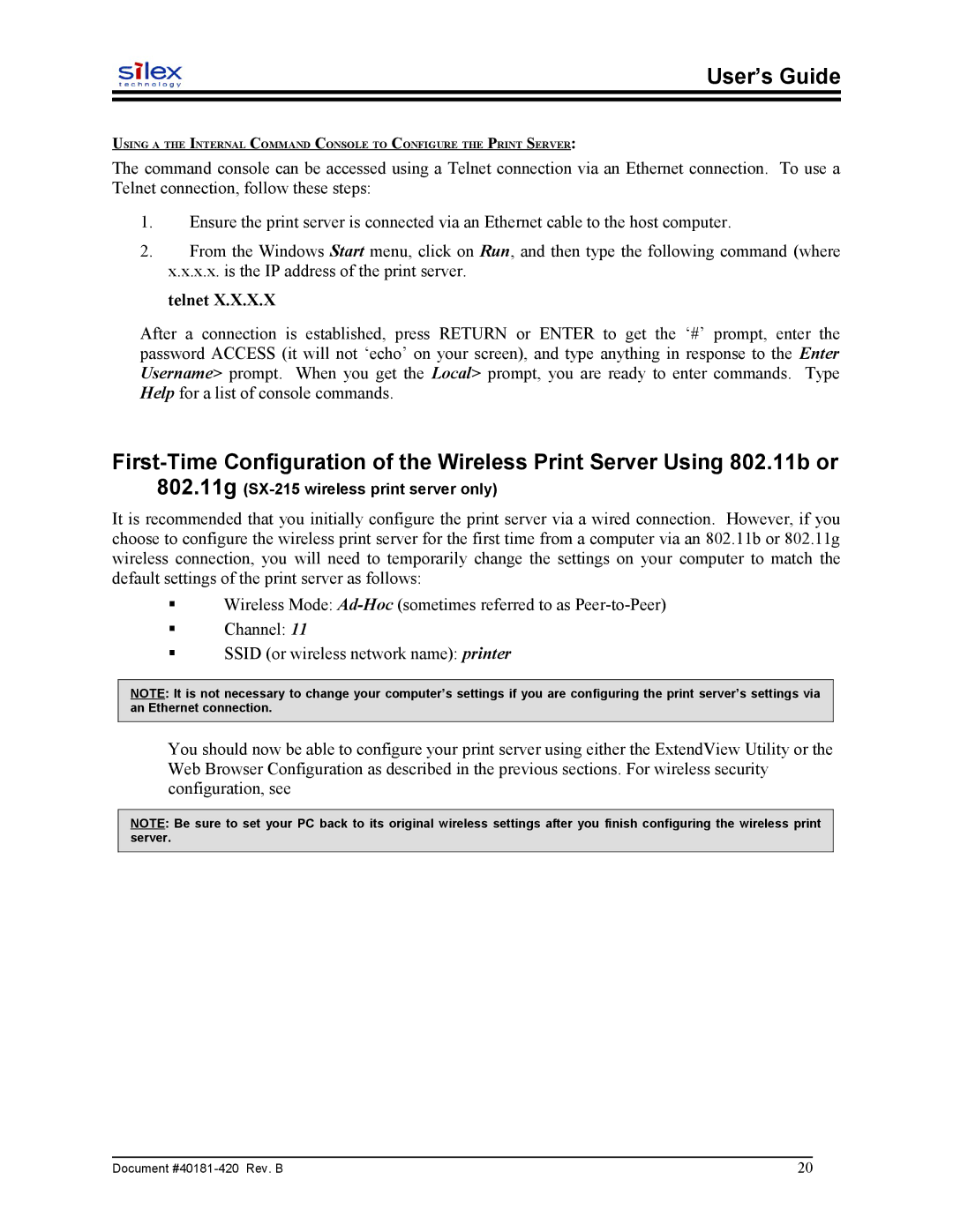 Sony SX-215 user manual Telnet 