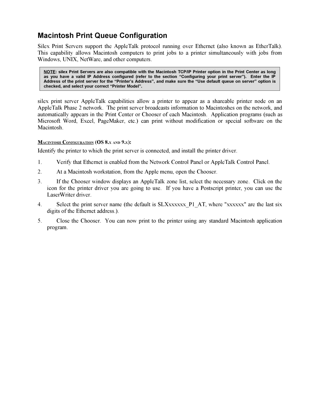 Sony SX-215 user manual Macintosh Print Queue Configuration 