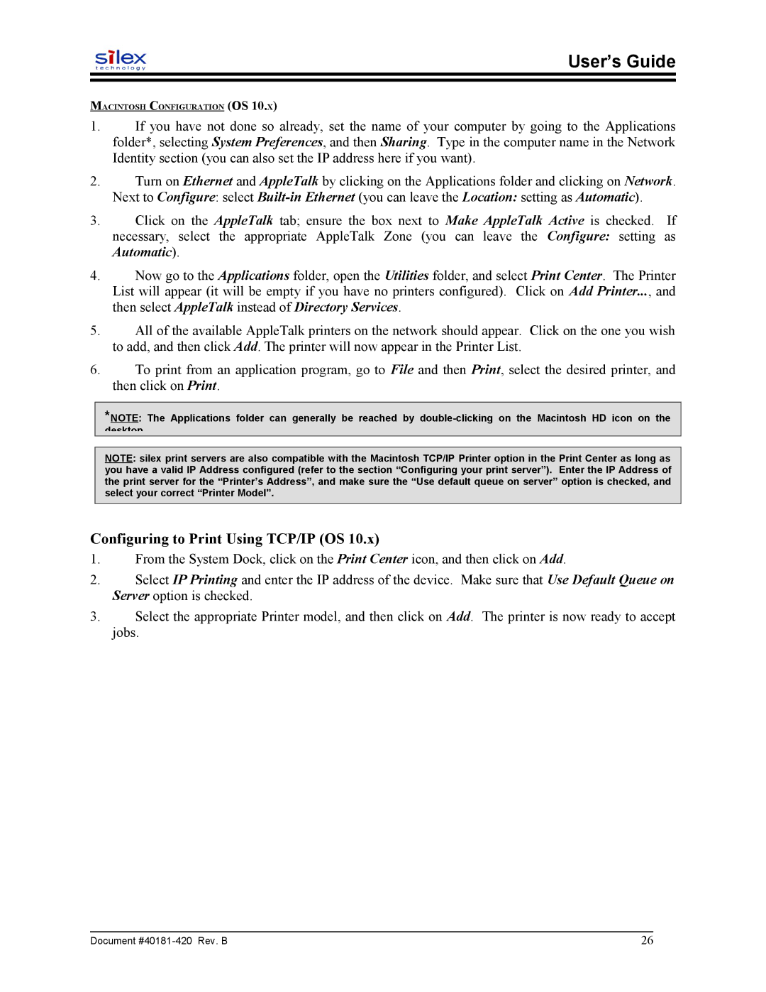 Sony SX-215 user manual Configuring to Print Using TCP/IP OS 