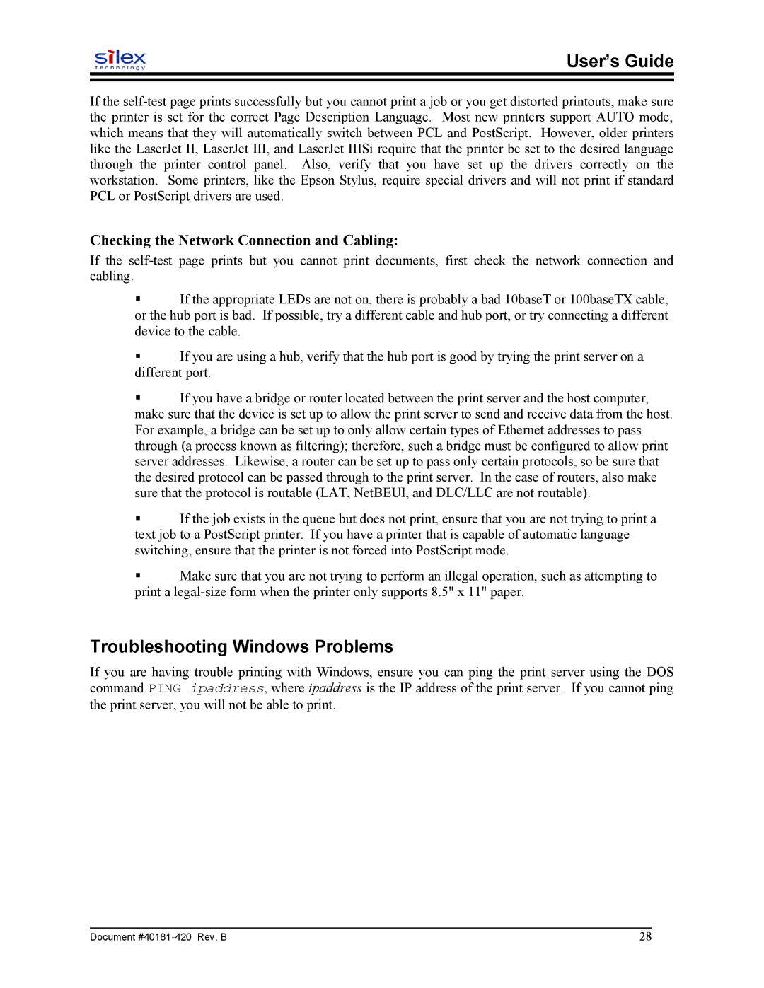 Sony SX-215 user manual Troubleshooting Windows Problems, Checking the Network Connection and Cabling 