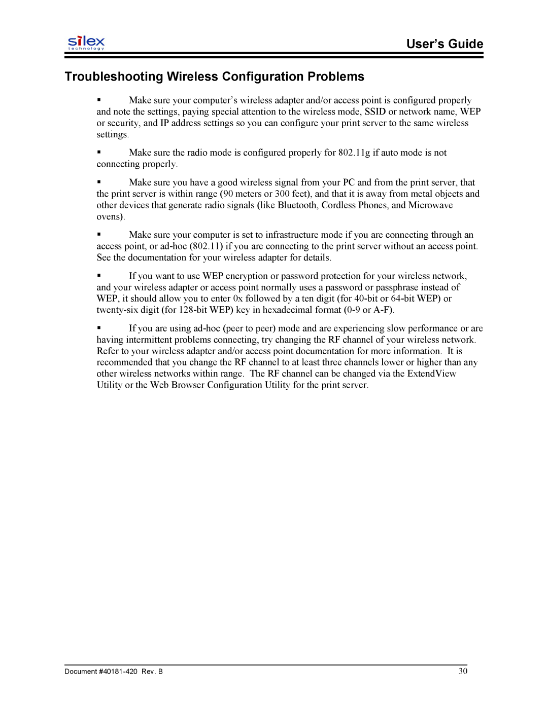 Sony SX-215 user manual User’s Guide Troubleshooting Wireless Configuration Problems 