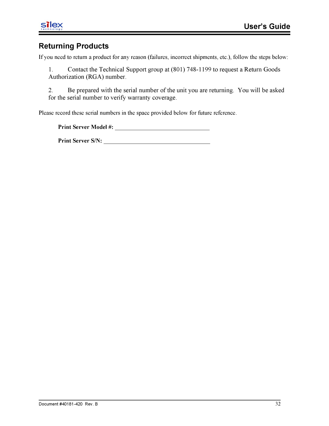 Sony SX-215 user manual User’s Guide Returning Products 