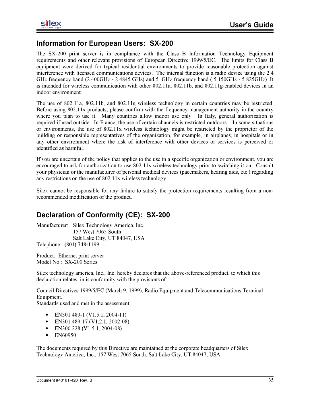 Sony SX-215 user manual User’s Guide Information for European Users SX-200, Declaration of Conformity CE SX-200 