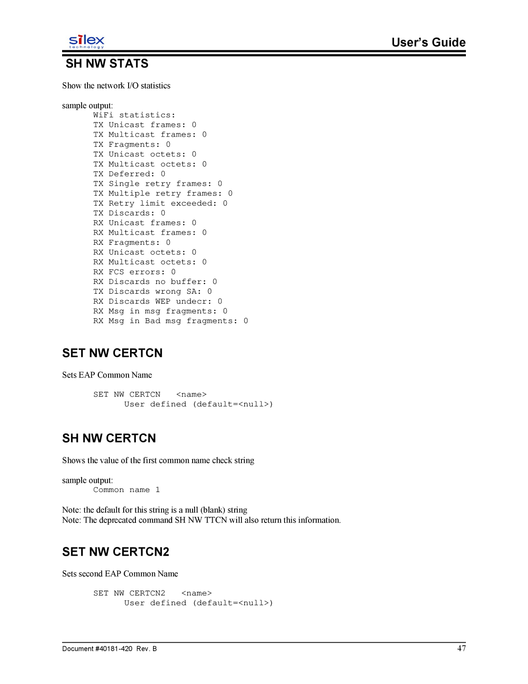 Sony SX-215 user manual SH NW Stats, SET NW Certcn, SH NW Certcn, SET NW CERTCN2 