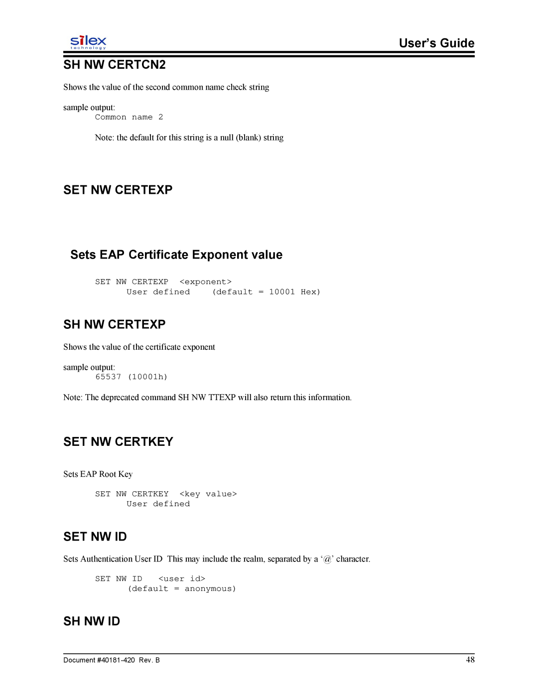 Sony SX-215 user manual SH NW CERTCN2, SET NW Certexp, SH NW Certexp, SET NW Certkey, Set Nw Id, Sh Nw Id 