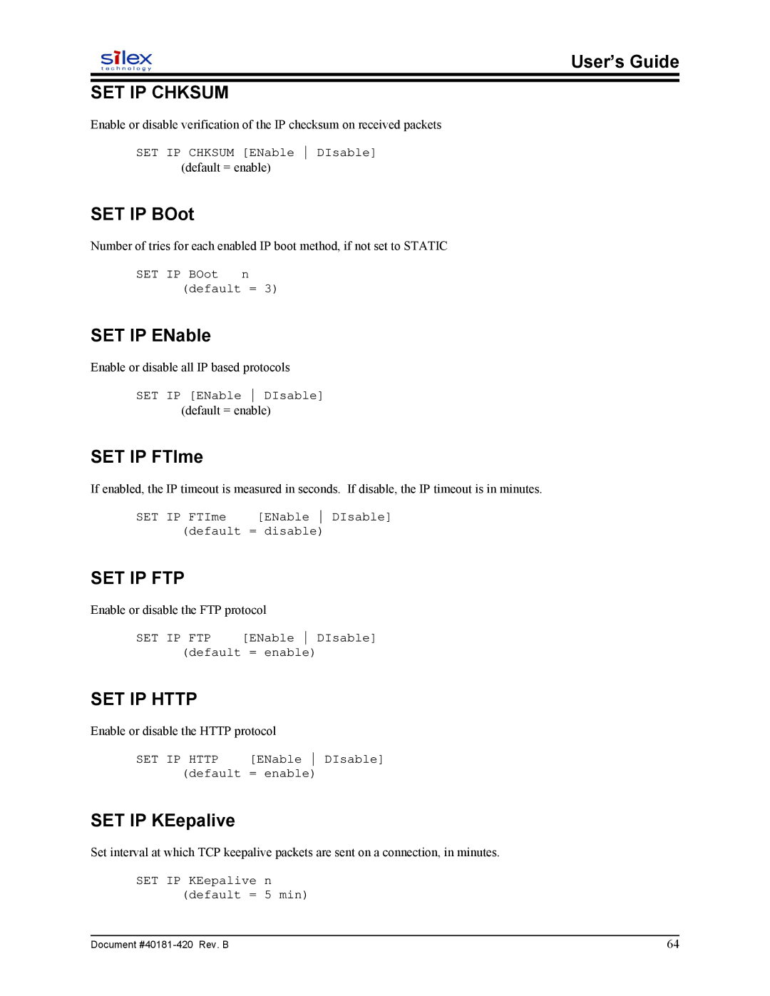 Sony SX-215 user manual SET IP Chksum, Set Ip Ftp, SET IP Http 