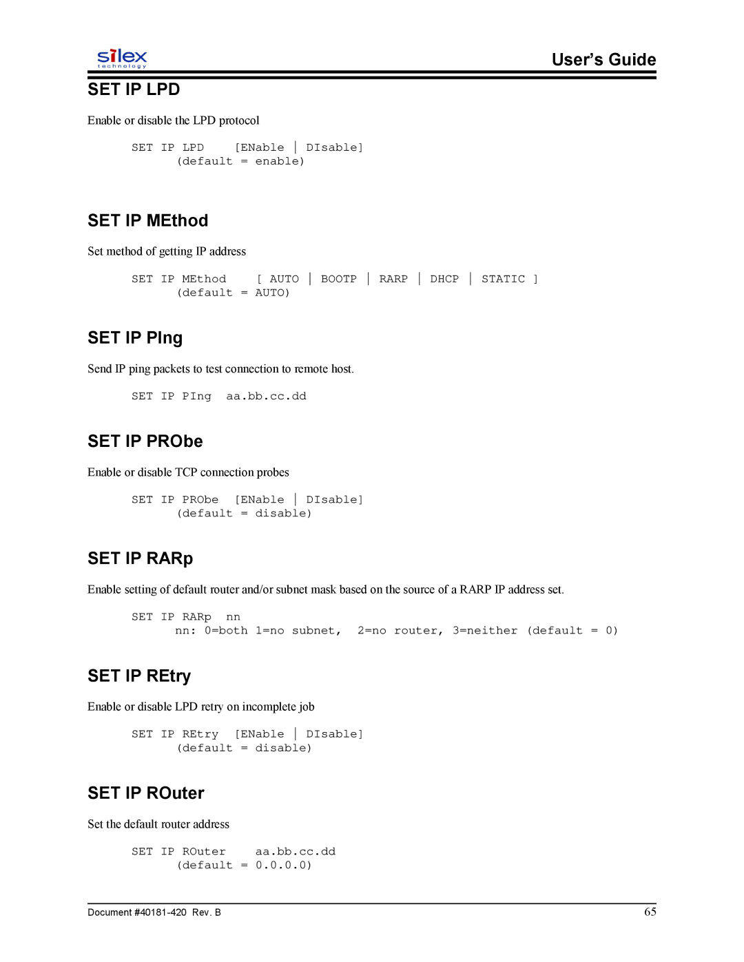 Sony SX-215 user manual Set Ip Lpd 