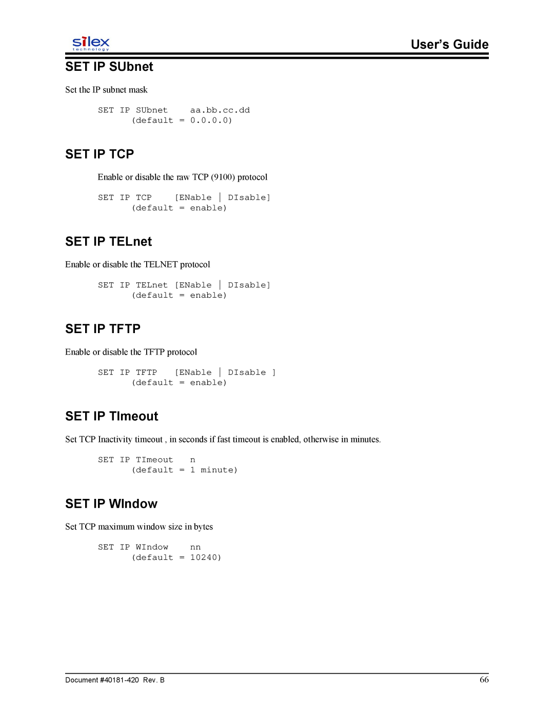 Sony SX-215 user manual Set Ip Tcp, SET IP Tftp 