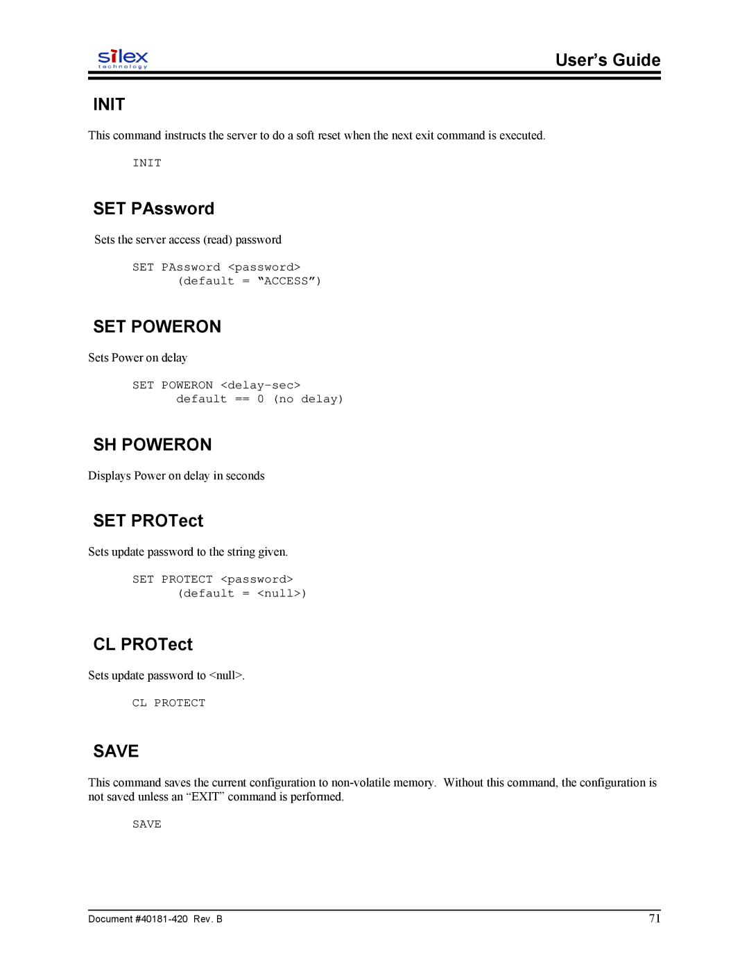 Sony SX-215 user manual Init, SET Poweron, SH Poweron, Save 