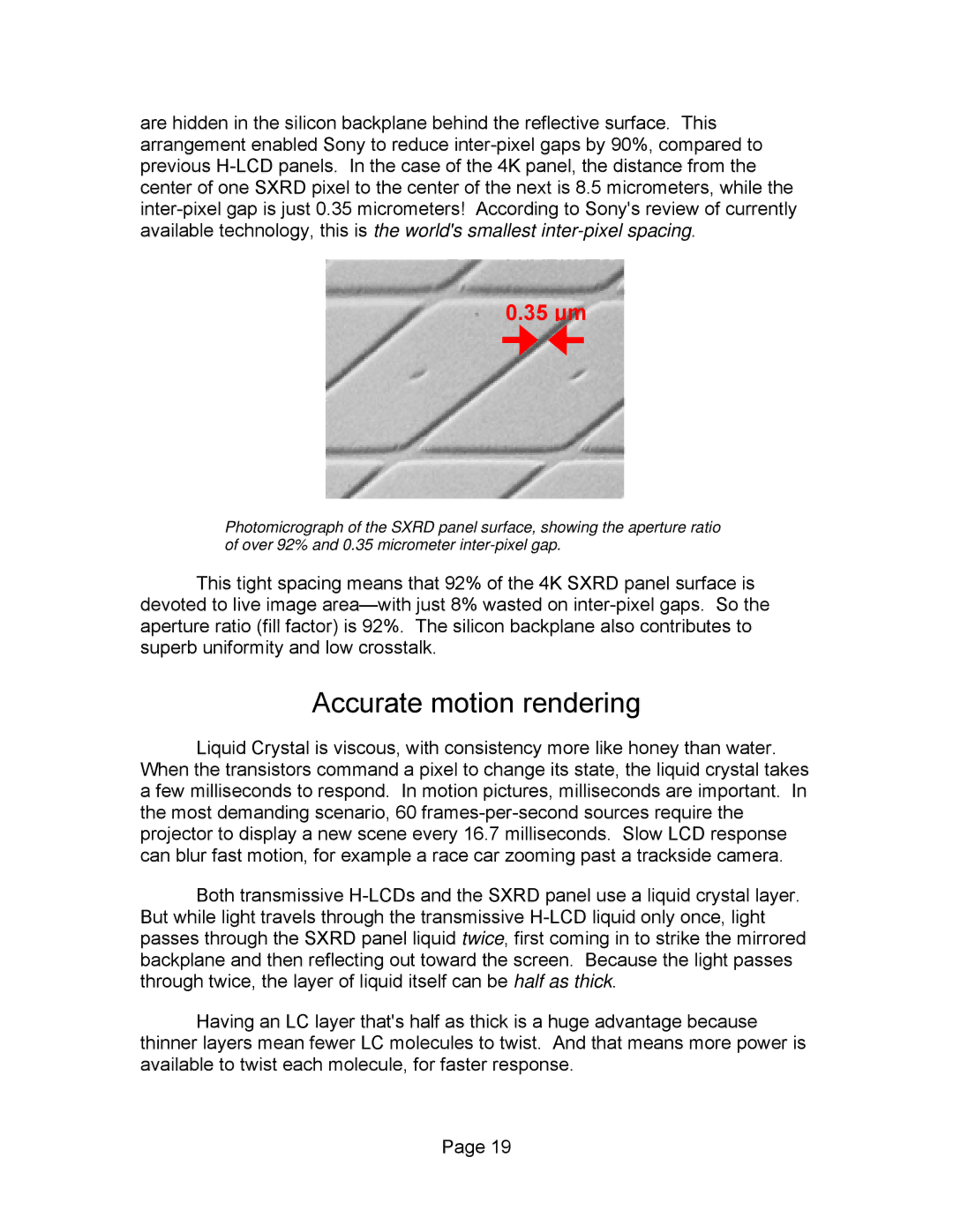 Sony SXRD 4K manual Accurate motion rendering, 35 μm 