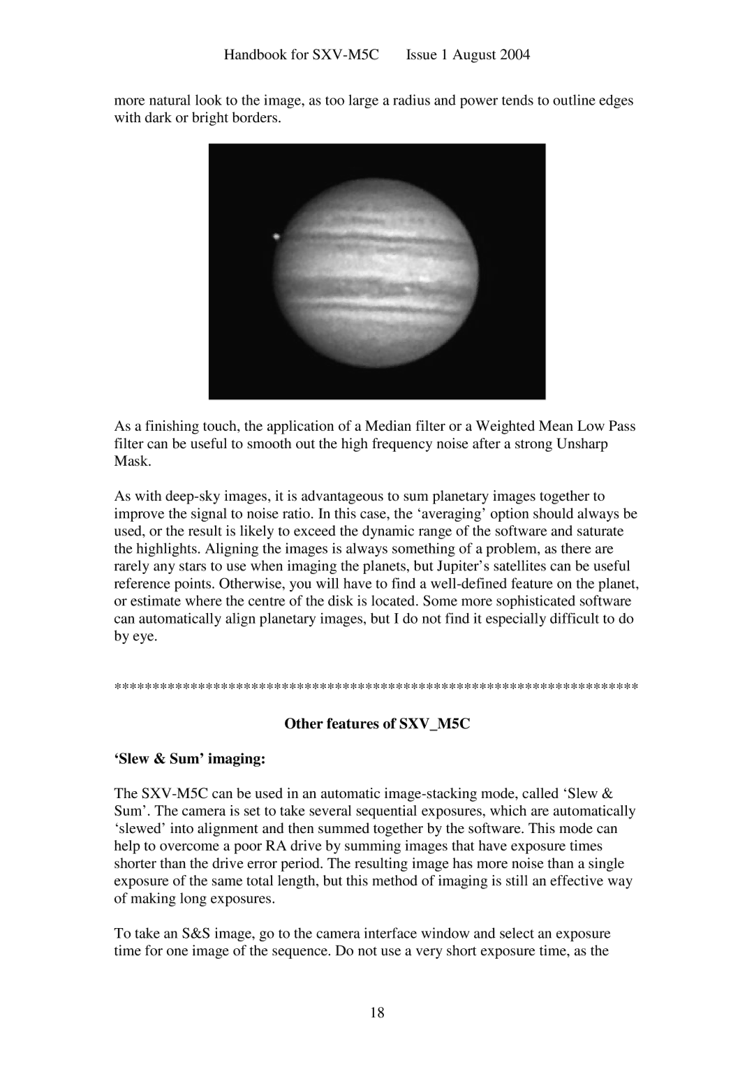 Sony SXV-M5C user manual Other features of SXVM5C ‘Slew & Sum’ imaging 