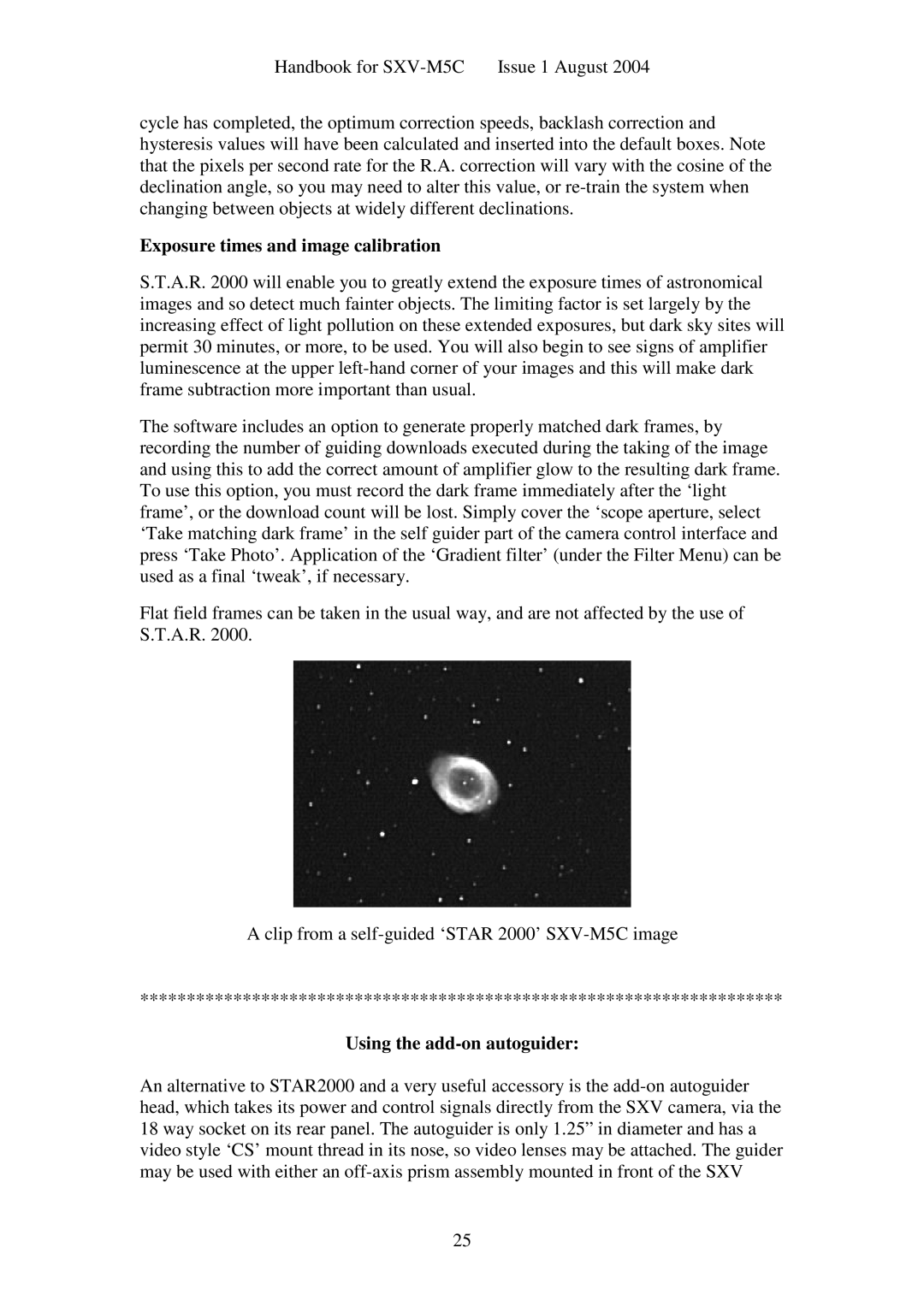 Sony SXV-M5C user manual Exposure times and image calibration, Using the add-on autoguider 